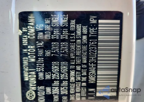 2017 Hyundai Santa Fe Se z USA, uszkodzony, nr VIN KM8SM4HF3HU223761